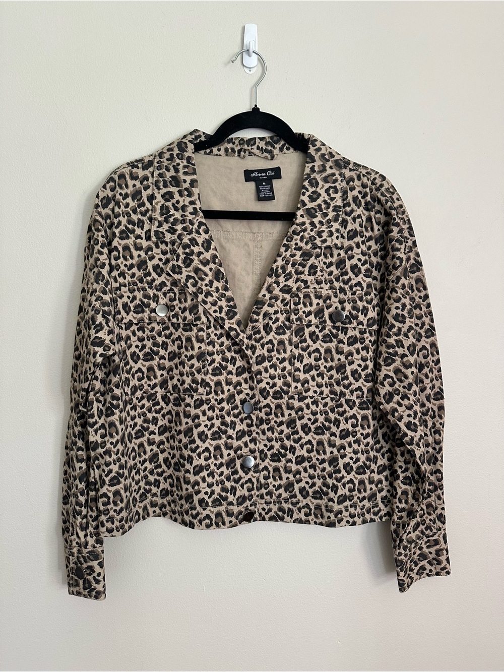 Anna Cai New York Leopard Print Cropped Denim Jacket Cotton Medium Maximalist
